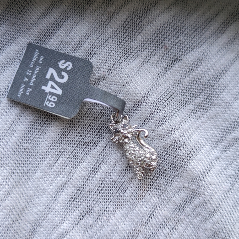 Sterling Silver Crystal Cat Charm